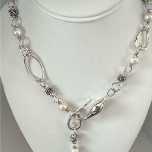 Vintage Michael Dawkins 925 Sterling & 14K Gold Pearl Link Necklace 18"